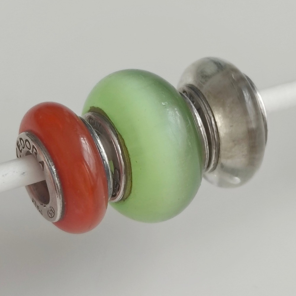 Tedora Murano Glass Charms Lot 4 Red Green Clear 925 Sterling Silver Italian - Picture 2 of 4